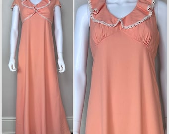Vintage 1970s Pastel Orange Sleeveless Maxi Dress with Matching Bolero, Joy Time Size X-Small