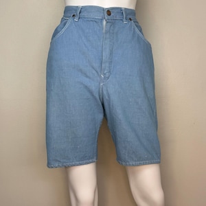 Vintage 1950s/60s Light Blue Denim Shorts, 27&quot; Waist, High Rise, 8.5&quot; Inseam