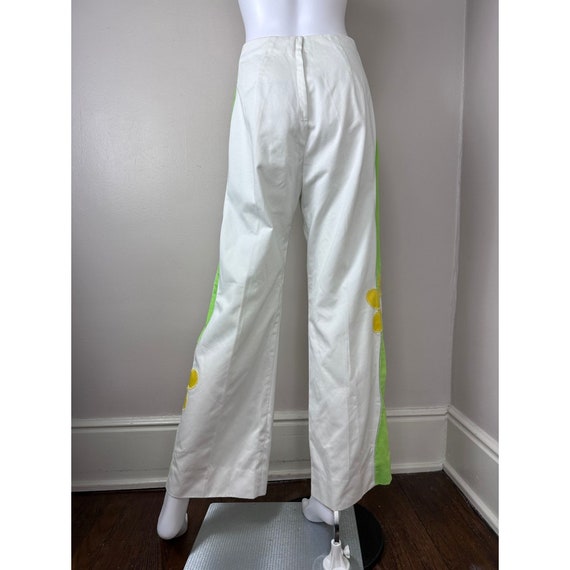 Vintage 1960s/70s White Flower Pants, Size S/M, Straight Leg, High