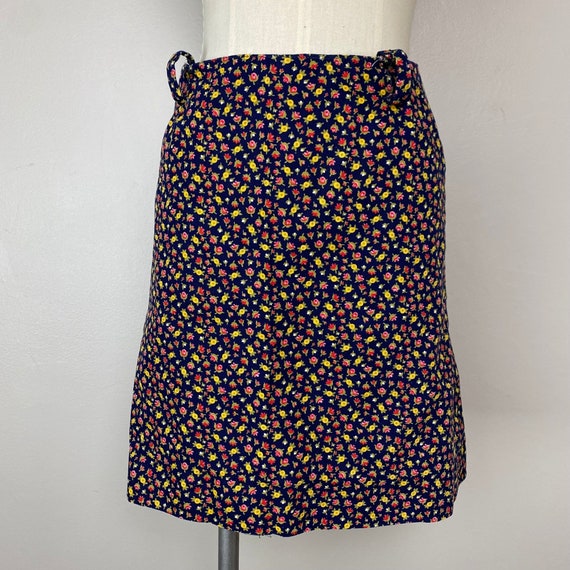 Vintage 1960s Navy Blue Floral Mini Skirt, Handma… - image 2