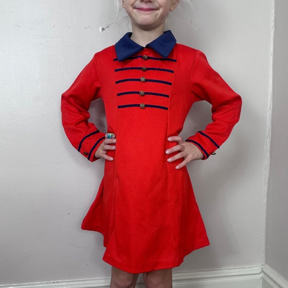 Vintage 1970s Red Majorette Style Dress, Sears Gi… - image 1