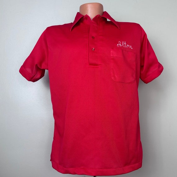 Vintage 1970s Red Bowling Shirt, Hilton Size Medi… - image 1