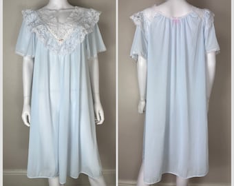 Vintage 1980s/90s Pastel Blue Nightgown, Carriage Court Sears Size L/XL, Deadstock with tags