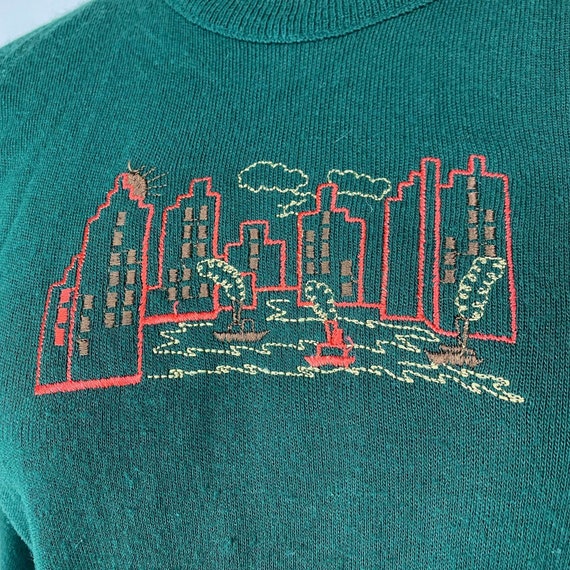 Vintage 1970s City Skyline Embroidered Sweater, N… - image 2