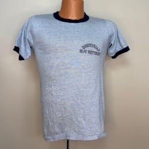 Vintage 1970s Norwegian M/S Skyward T-Shirt, Sportswear Size XS/Small, Blue Ringer Tee
