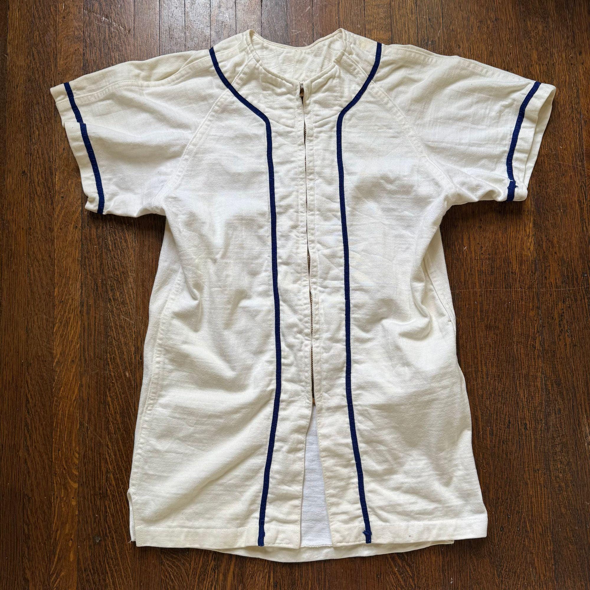 Maillot De Baseball Vintage Powers Chain Stitch - Années 1940 - Taille 42 Homme - Bleu