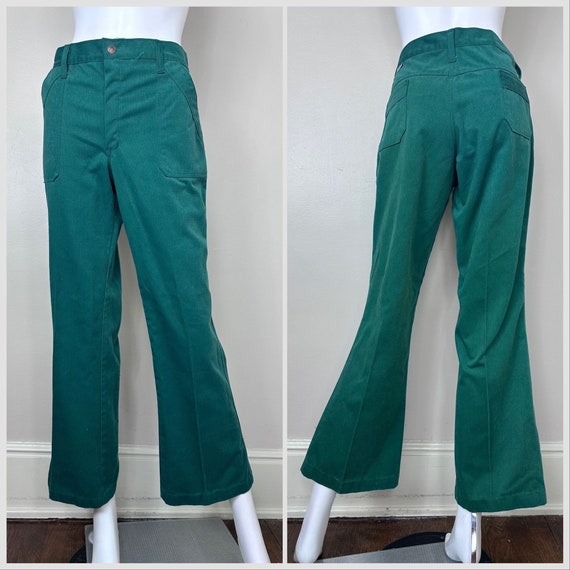 Vintage 1970s Green Corduroy Flare Leg Pants, Mar… - image 1