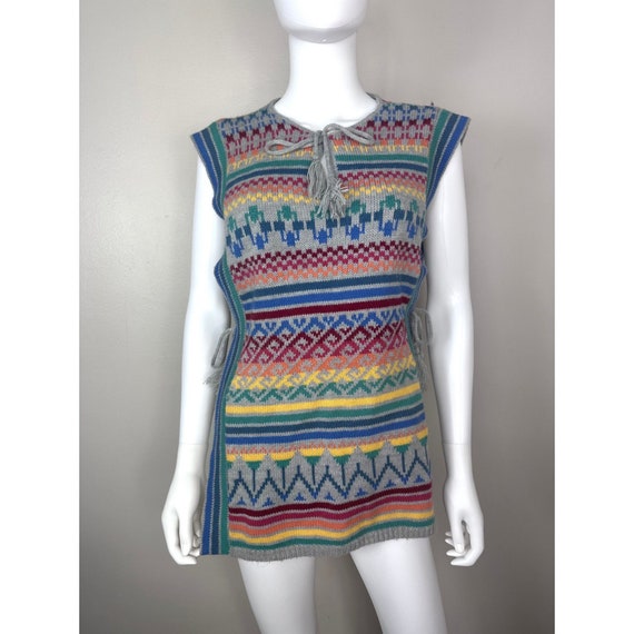 Vintage 1970s/80s Rainbow Stripe Sweater Vest Pon… - image 2