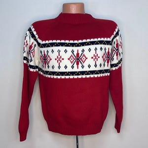 Vintage 1970s Red and White Ski Sweater, JC Penney Size Medium
