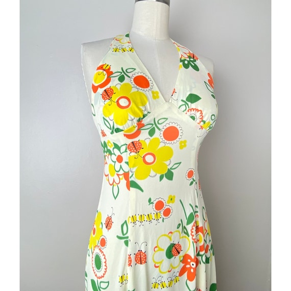 Vintage 1970s Novelty Print Halter Dress and Crop… - image 3