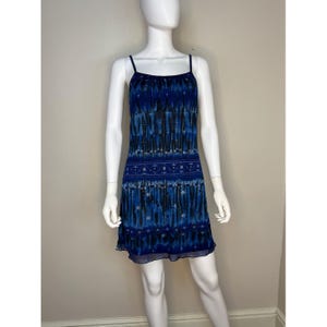 Vintage 1990s/Y2K Blue Knit Mesh Sleeveless Mini Dress, Byer Too Size Small/Medium, Glitter Accents