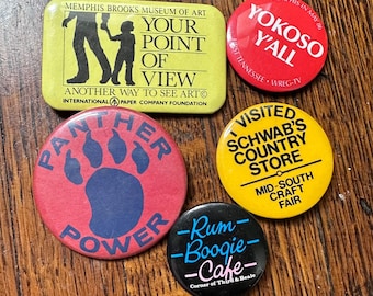 Lot of Vintage Memphis Pinback Buttons, Brooks Museum, Schwabs, Panther Power, Memphis in May, Rum Boogie Cafe