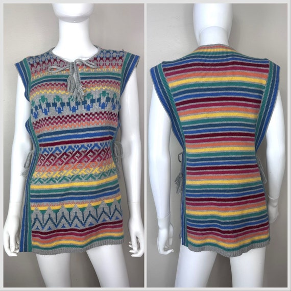 Vintage 1970s/80s Rainbow Stripe Sweater Vest Pon… - image 1