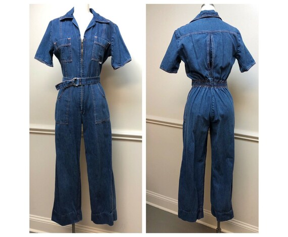 short sleeved denim jumpsuit