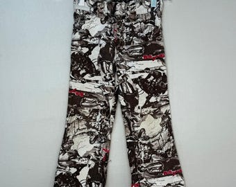 Vaqueros vintage para niños de los años 70 con estampado integral de Billy the Kid, talla 5/6, estilo Wild West Outlaw