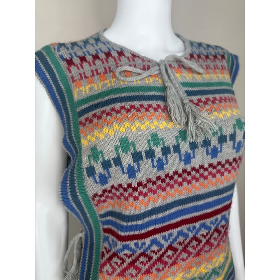 Vintage 1970s/80s Rainbow Stripe Sweater Vest Pon… - image 3