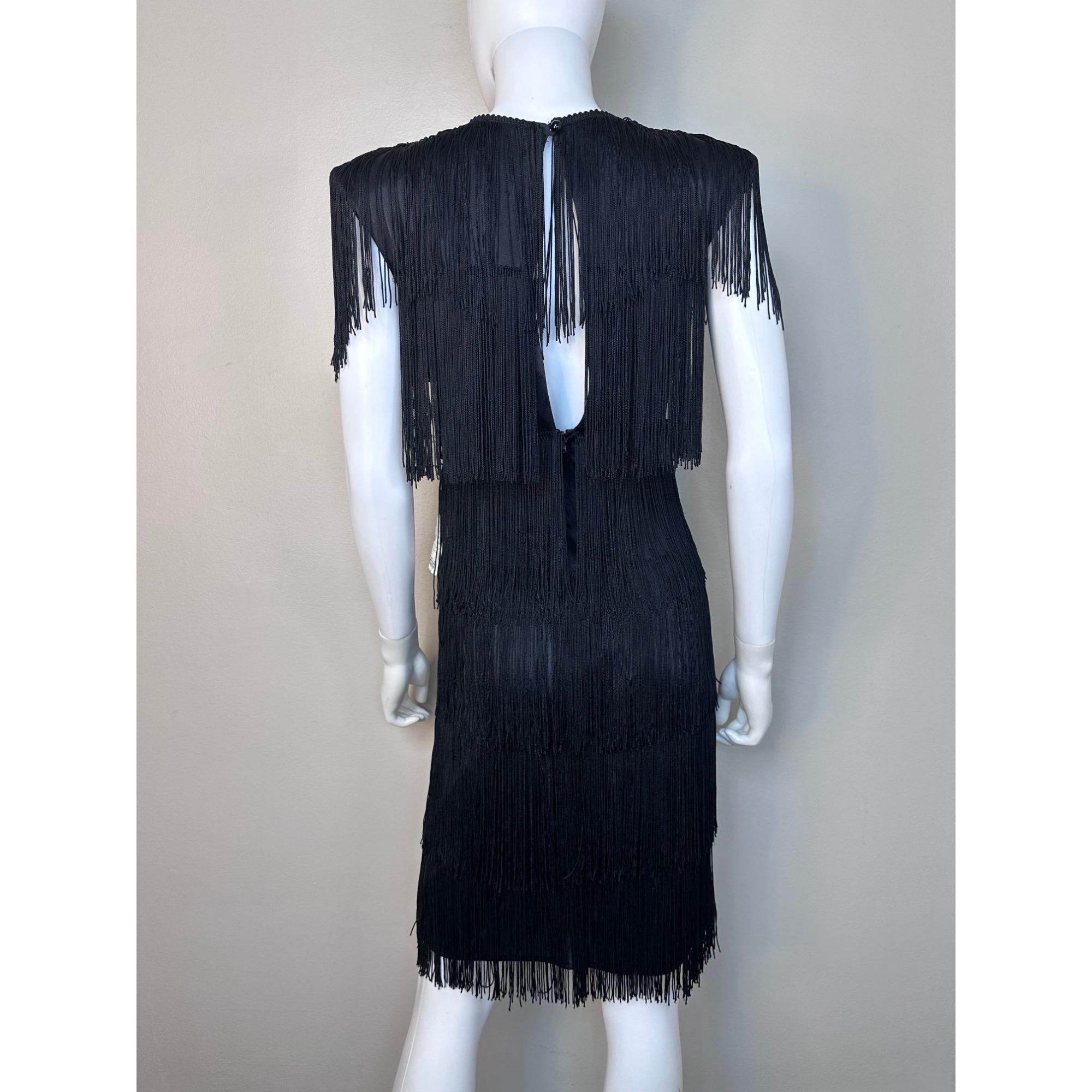 新品 crayme American Sleeve Fringe Dress Vintage 1990s Black Fringe Dress, HW Collections Size Xs