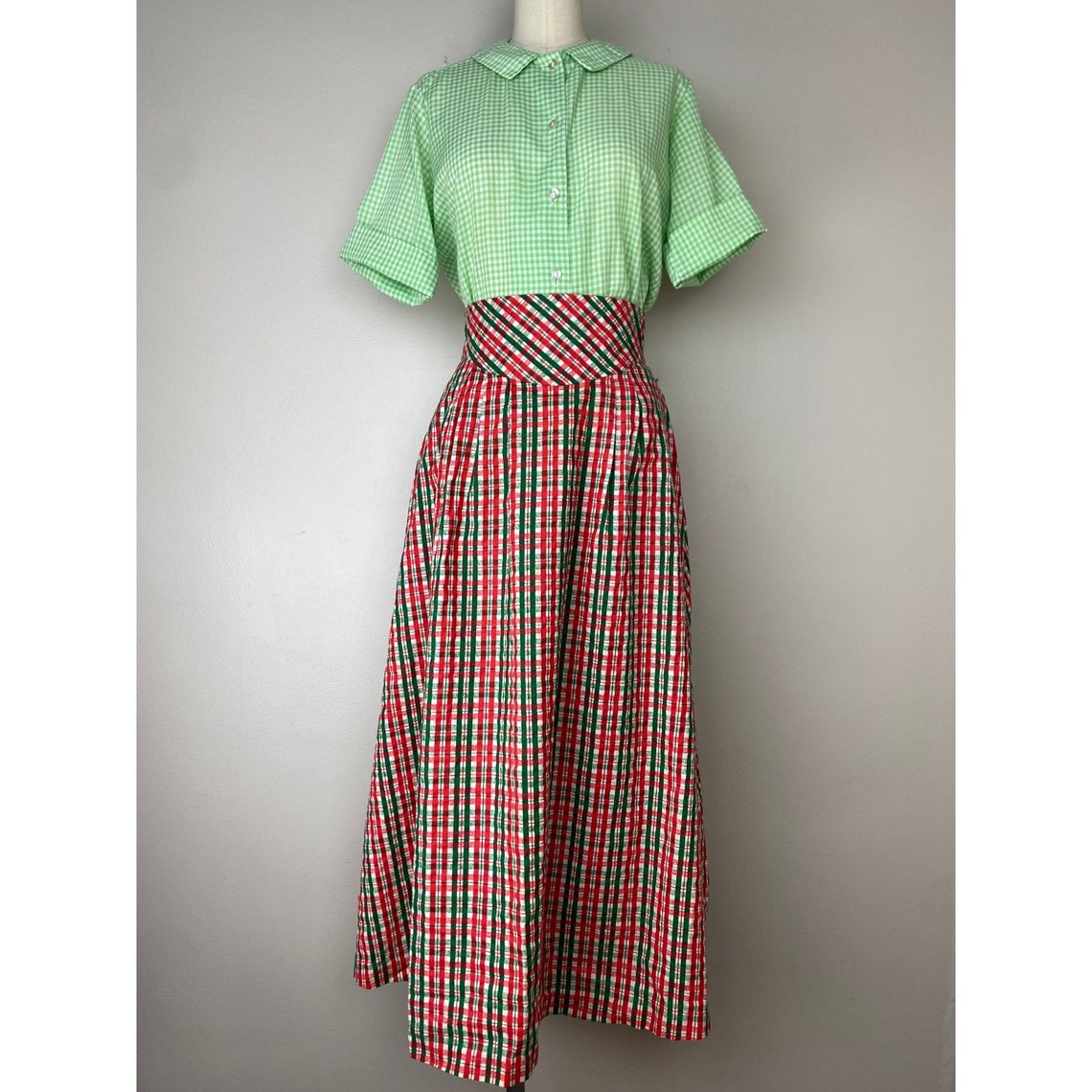 Vintage 1960s Green Gingham Blouse, Hanold Size Medium, Short Sleeve - Etsy