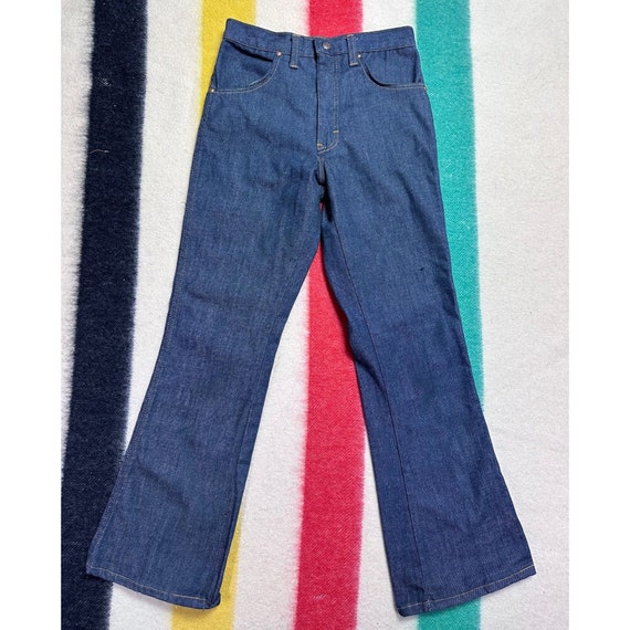 Vintage 1970s Flare Leg Blue Jeans, 26"x28" - image 2