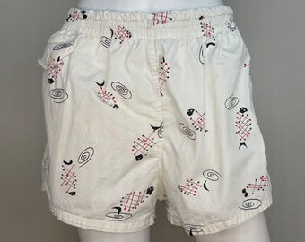 Bañador vintage de hombre de los años 50, estampado novedoso de espinas de pescado, shorts de baño de algodón, talla pequeña.