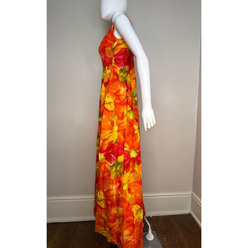 Vintage 1960s Orange Hawaiian Floral Sleeveless Maxi Dress, Karen Ann ...