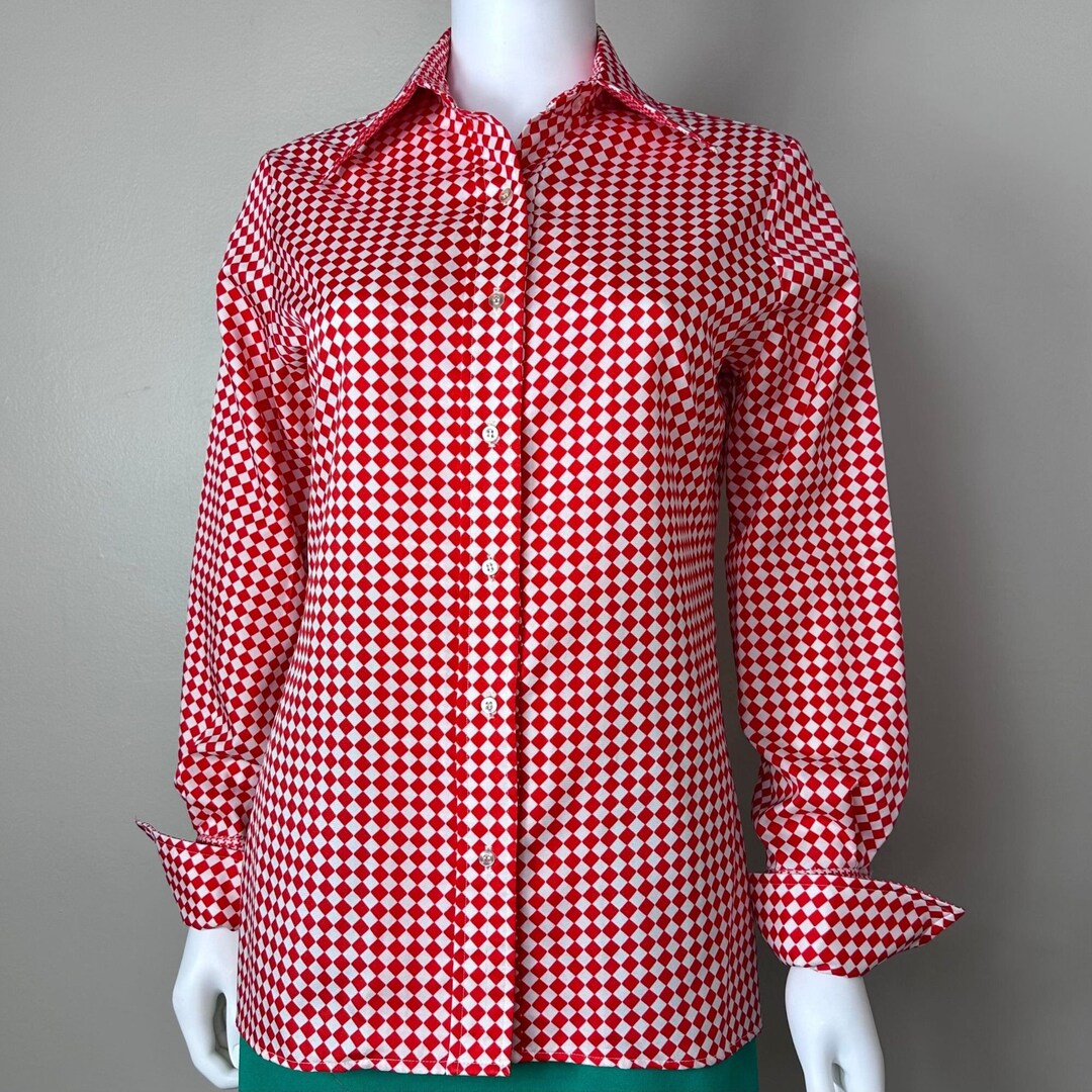 Esta Timeless Red And White Checkered Blouse For Women With Classic Collar And Patch Pocket main image 0