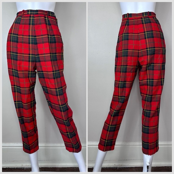 Vintage 1950s/60s Cropped Red Plaid Pants, Side Z… - image 1