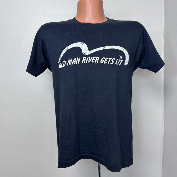 Vintage 1980s Memphis Old Man River Gets Lit T-Shirt, Screen Stars Size Small, Rhinestones