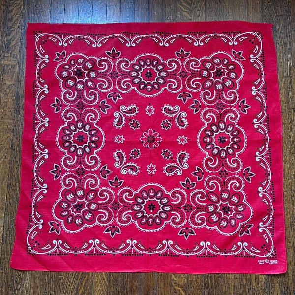 Vintage 1950s/60s Red Elephant Bandana, Fast Color, 100% Cotton, Selvage