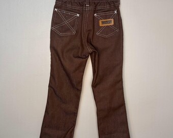 Vintage 1970s Kids Brown Denim Jeans, Sears Toughskins Size