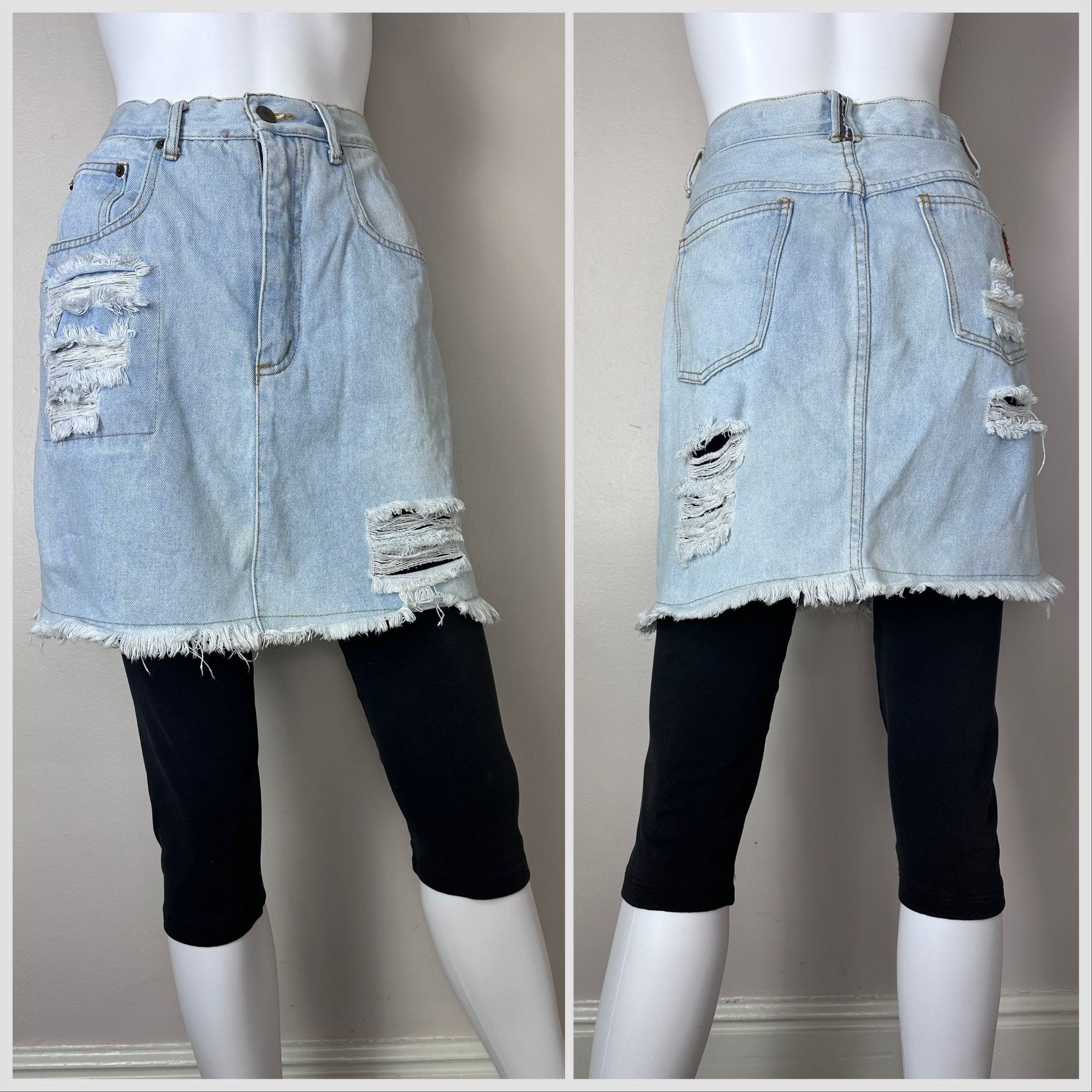 【Anyone more】Damage Vintage Black Blue Denim Mini Skirt Almost Famous Dark Modern Blue Stretch Denim Mini Skirt 11