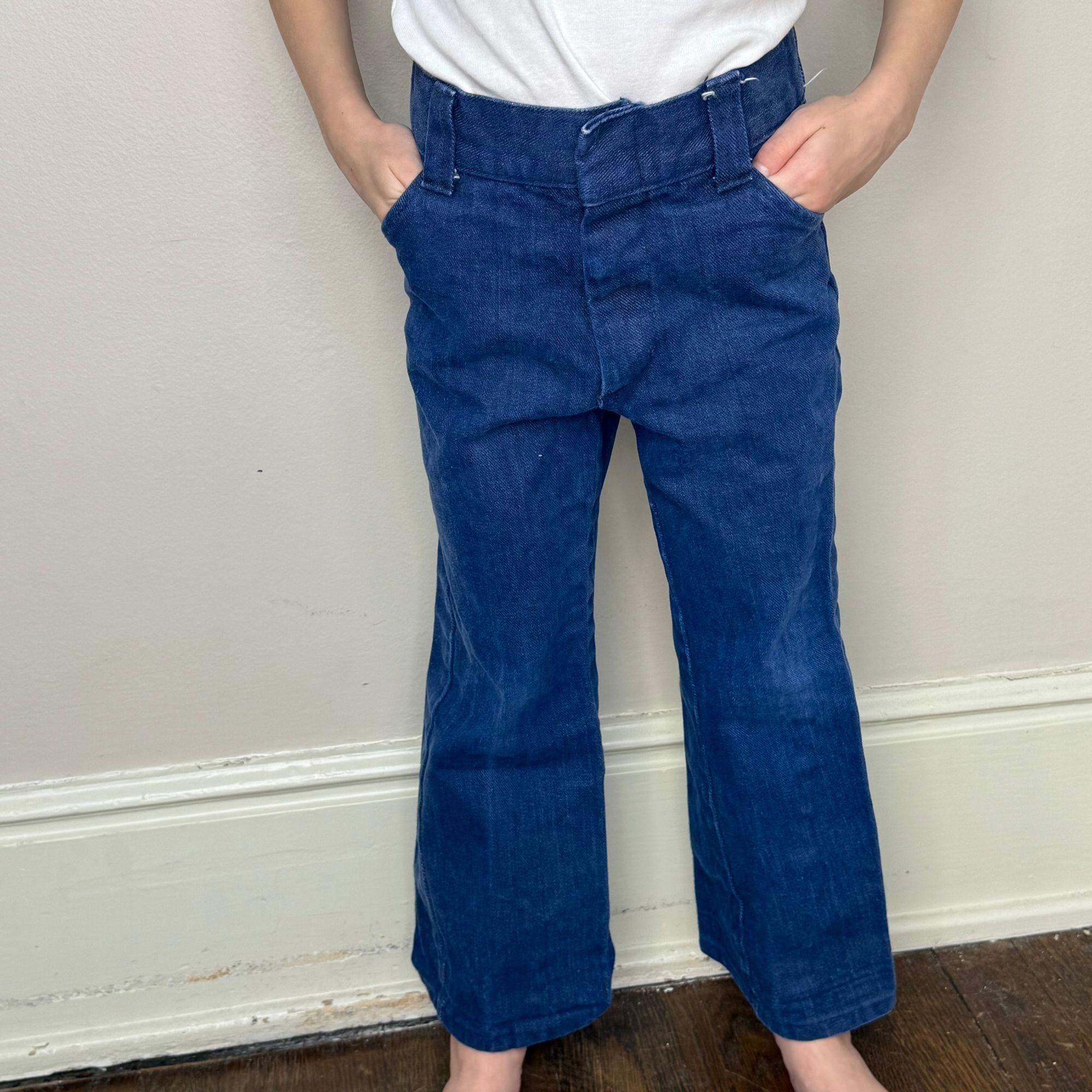 Vintage 1970s Kids Flare Leg Blue Jeans, Billy the Kid Size