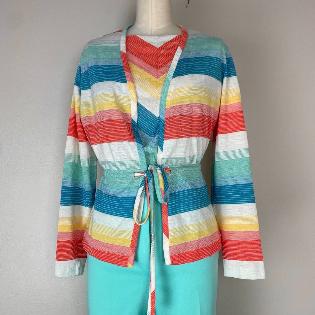 Maillot Cycliste Vintage Rouge Années 70 - Col Rayé Arc-en-ciel, Taille L, Made In Italy