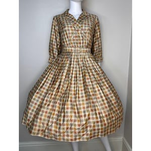 Vintage 1950s/60s Mocha Polka Dot Shirtwaist Dress with Full Skirt, Wendy Woods Size XS