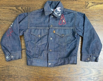 Vintage 1970s Kids Levi’s Denim Jacket with Cool Embroidery, Size 5/6