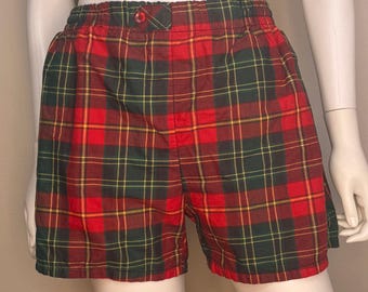 Vintage 1950s Men’s Red Plaid Swim Trunks, McGregor Swim n Play Size Small, Cotton Swimsuit Shorts