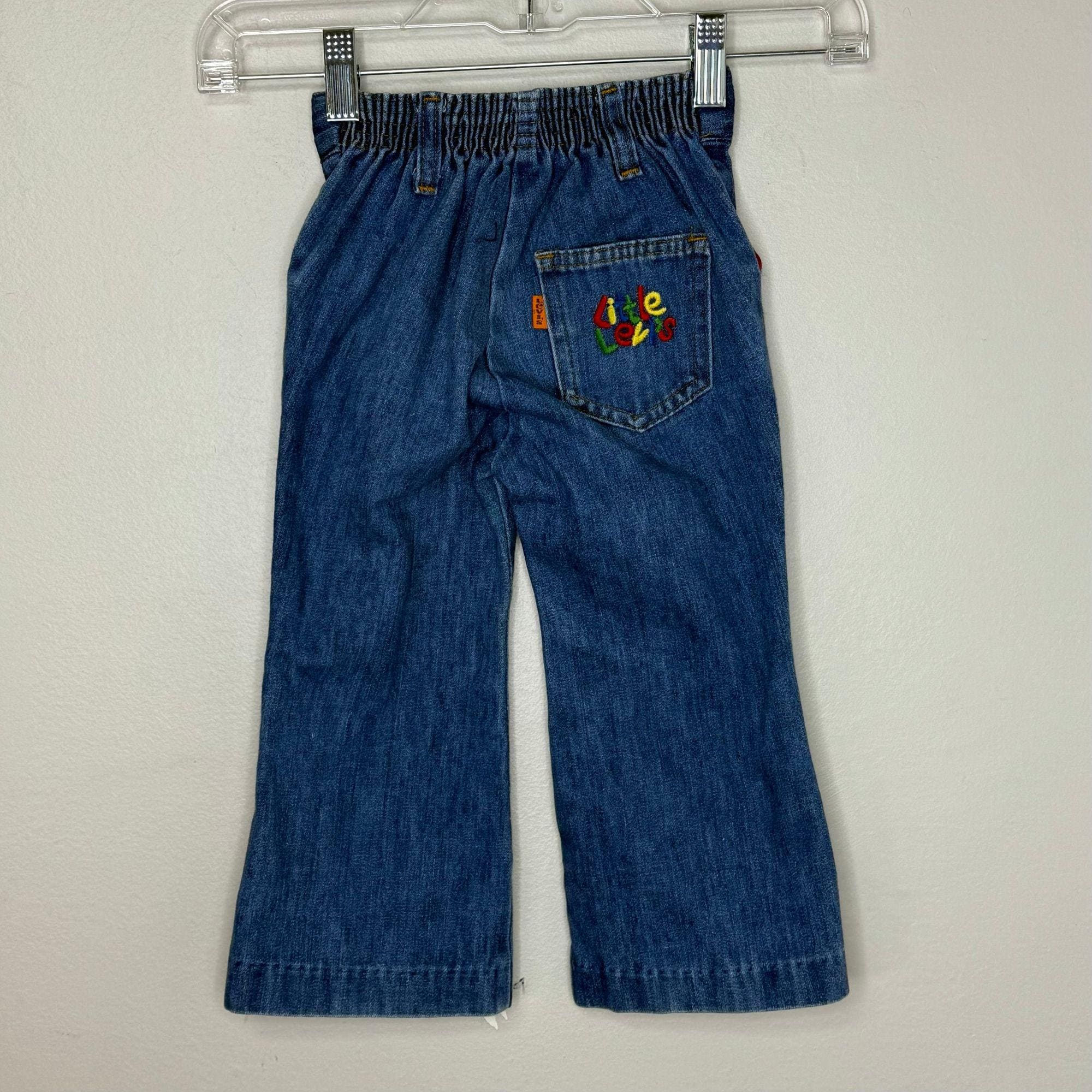 Vintage 1970s Blue Jeans, Little Levi's Size 3T, Embroidered Pocket, Orange Tab