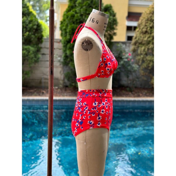 Vintage 1970s Red Floral Bikini Swimsuit, Jantzen… - image 2