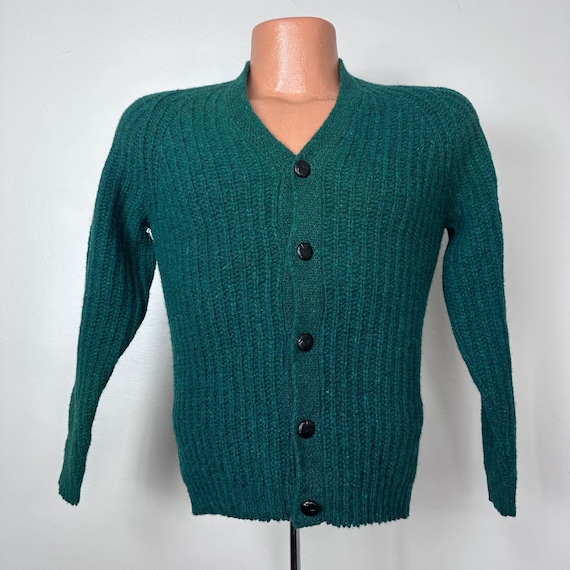 Vintage 1960s Dark Green Wool Cardigan Sweater, Puritan Sportswear