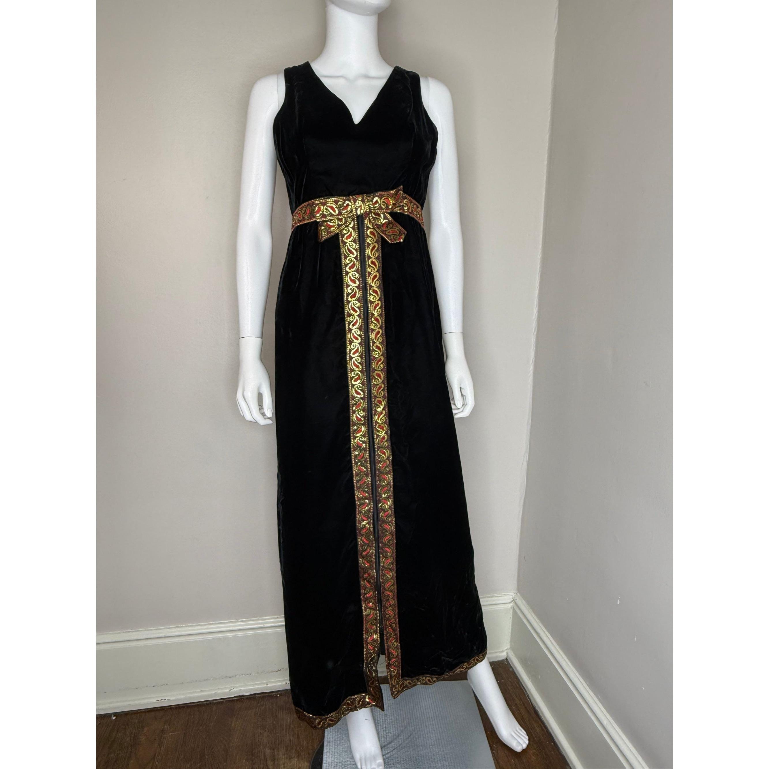 Black Velvet Dress With Gold Trim - Etsy