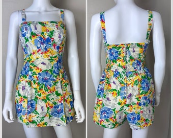 Vintage 1960s Floral Romper, Gabar Swimsuit Playsuit Size S/M