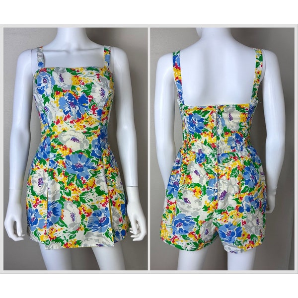 Vintage 1960s Floral Romper, Gabar Swimsuit Playsuit Size S/M