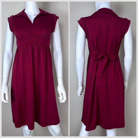 Vintage 1970s Burgundy Sleeveless Dress, Handmade… - image 1