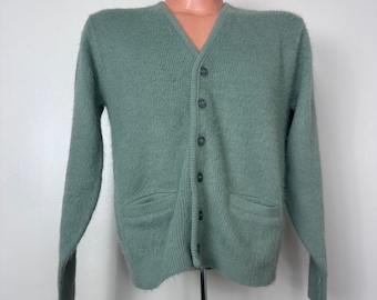 Vintage 1960s Green Fuzzy Orlon Cardigan, McBriar Sportswear Size Small