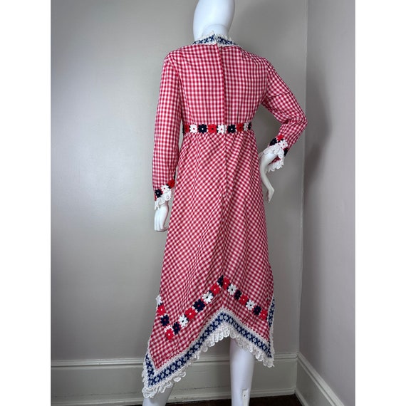 Vintage 1970s Red Gingham Handkerchief Hem Dress,… - image 4