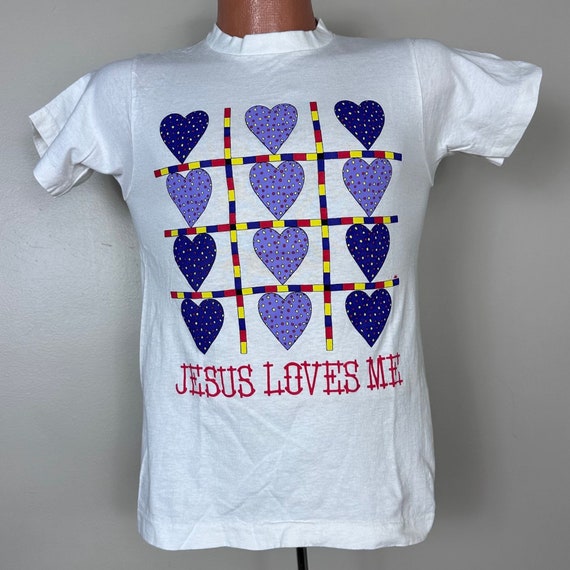 Vintage 1990s Jesus Loves Me T-Shirt, Size XS, Co… - image 1