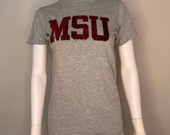Vintage 1970s MSU T-Shirt, Flocked, Mississippi State University, Artex Size XS