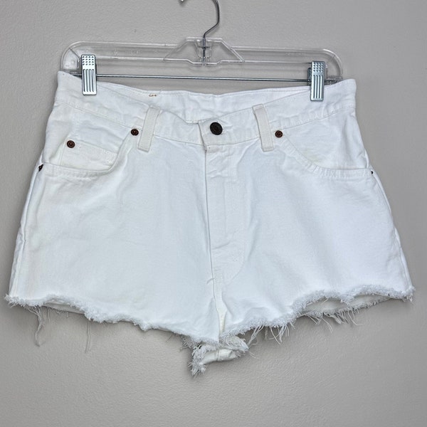 Vintage 1990s White Denim Cut Off Shorts, Levi’s 950 Orange Tab Denim, 30" waist