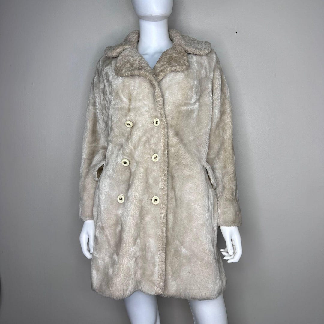 Vintage 1970s Blonde Faux Fur Coat, Borgana Styled by Russel