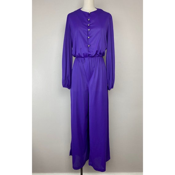 Vintage 1970s Sears Loungewear Purple Nylon Jumps… - image 2